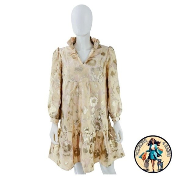 Tuckernuck NEW Champagne Fil Coupe Palmerston Formal Mini Dress Size L - Picture 3 of 8
